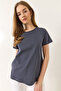 Women's Anthracite 100% Organic Cotton Comfort Fit Long Back Basic T-Shirt 60602049 - 4