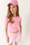 Women's Pink Butterfly Accessory Crew Neck Basic Combed Cotton Crop T-Shirt 60284041