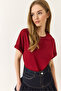 Women's Burgundy Organic Cotton Regular Fit Crew Neck Basic Short Sleeve T-Shirt 60602048 - 5