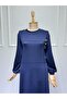 Women's Crystal Combed Fabric Bias Collar Buckle Detailed Dress - 4