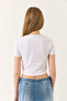 Women's White Butterfly Accessory Crew Neck Basic Combed Cotton Crop T-Shirt 60284041 - 7