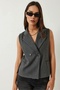 Women's Anthracite Shawl Collar Asymmetrical Cut Vest 60429 60283003 - 2