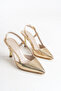 Women's Special Shiny Metallic Design Stiletto Ankle Strap Pointed Toe Classic Heeled Shoes