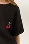 Women's Black Cherry Embroidered Crew Neck Short Sleeve Oversize T-Shirt 4011 60283152 - 5