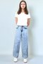 Girl's Star Patterned 100% Cotton High Waist Wide Leg Jeans