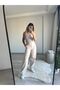 Bt Kumas Beige Buckle Detailed Loose Cut Wide Leg Comfortable Baggy Casual Women's Trousers Ixian - 5