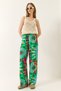 Women's Green Elastic Waist Patterned Pocket Detailed Flowy Viscose Palazzo Trousers 60284035 - 3