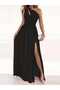 Women's Asymmetrical Neck Slit Maxi Length Crepe Evening Dress - 3