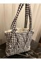 Gingham Puff Shoulder Bag Pinterest Handbag Large Purse Makeup Handbag Black Arm Bag - 4