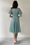 Women's Balloon Sleeve Silvery Flared Midi Length Evening Dress Water Green - 6