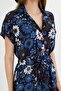 Women's Blue Patterned Short Sleeve Shirt Dress with Belt Arm-22Y 001007 - 3