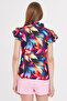Women's Cobalt Blue Blouse with Ruffled Collar and Sleeves Arm-25Y 001028 - 6