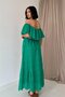 Green Elastic Shoulder Embroidery Dress - 4