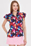 Women's Cobalt Blue Blouse with Ruffled Collar and Sleeves Arm-25Y 001028 - 3