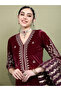Red Embroidered Velvet Kurta Set with Dupatta - 2