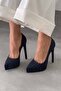Navy Blue Striped 13-cm Women's Classic Platform Heels - 2