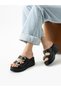 Lemi̇na Black Genuine Leather Stone Detail Women's Slippers - 2
