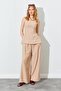 Women's Mink Strapless Blouse Palazzo Pants Suit