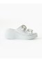 Lemi̇na White Genuine Leather Stone Detail Women's Slippers - 4