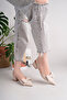 Blush Bow Beige Matte Leather Pointed Toe Short Block Heeled Women's Shoes - 4