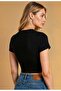 Ds Moon Black Crop Viscous / Soft, Short Sleeve, Crew Neck, Slim and Knitted T-Shirt - 2