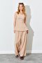 Women's Mink Strapless Blouse Palazzo Pants Suit - 3