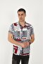 Red Color Patterned Viscose Men's Shirt - 3