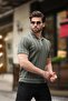 Khaki Buttoned Polo Neck Knitwear Men's T-Shirt E7408 - 3