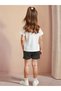 Girl's White-Black Whiskered Cat Printed Shorts-T-Shirt Set - 2