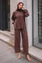 Brown Slit Tunic Trousers Suit