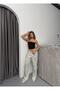 Women's Ecru Leopard Patterned Satin Trousers – Comfortable Fit, Wide Leg, Elastic Waist - 2
