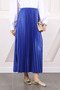 Cobalt Blue Elastic Waist Pleated Skirt - 4