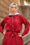 Burgundy Ruffled Front Modal Shirt Skirt Suit - 3