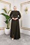 Collar and Waist Embroidery Detailed Ferace - Khaki / F0143