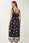 Floral Midi Poplin Dress Black White Lns0049 - 4