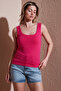 Stretch Cotton Slim Fit Square Neck Thick Strap Undershirt Women's Athlete 25Y0266K1 - 4