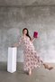 Women's Cream Fuchsia Pink Floral Patterned Long Evening Dress with Flounce Skirt Graduation Summer Dress - 5