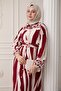 Patterned Belted Red Viscose Dress - 2