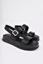 Women's Black Skin Adjustable Single Buckle Back Elastic Comfort Sandals