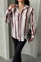 Women's Thin-Thick Striped Balloon Sleeve Satin Shirt - 4