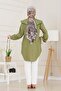 Wide Collar Tunic with Lace-Up Waist - Green - 5