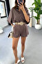 Brown Straw Belted Shirt Shorts Set - 51036 - 2