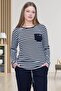 Striped Large Size Long Sleeve Lycra Women's Pajama Set 75% Cotton 20% Viscose 5% Lycra - 2
