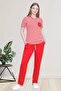 Striped Large Size Short Sleeve Lycra Women's Pajama Set 75% Cotton 20% Viscose 5% Lycra - 3