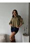 Women's Khaki Short Balloon Muslin Fabric Premium Shirt
