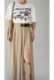 Beige Color Midi Length Dress with Pleated Slits and Two Belt Detail - 3
