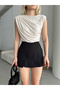 Women's Shirred Sandy Fabric Sleeveless Blouse - 3
