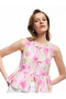 Front Tie Bow Detail Crew Neck Viscose Sleeveless Floral Blouse - 2
