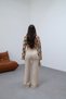 Women's Beige Linen High Waist Wide Leg Waist Lace up Palazzo Summer Pants - 6