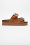 POLACCA Tan Suede Stoned Double Banded Genuine Leather Women's Thick Sole Slippers - 6